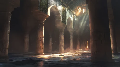 Sunlit arches welcome quiet footsteps in an ancient hall