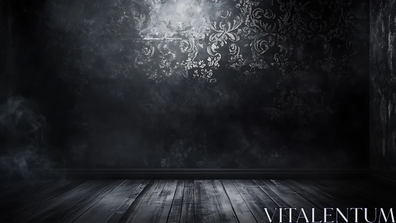 Moody patterned wall and wooden floor invite quiet stories