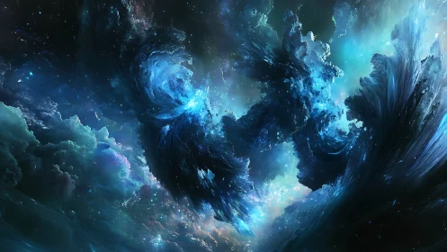 Cosmic tidal dragons colliding in a storm of starlight.