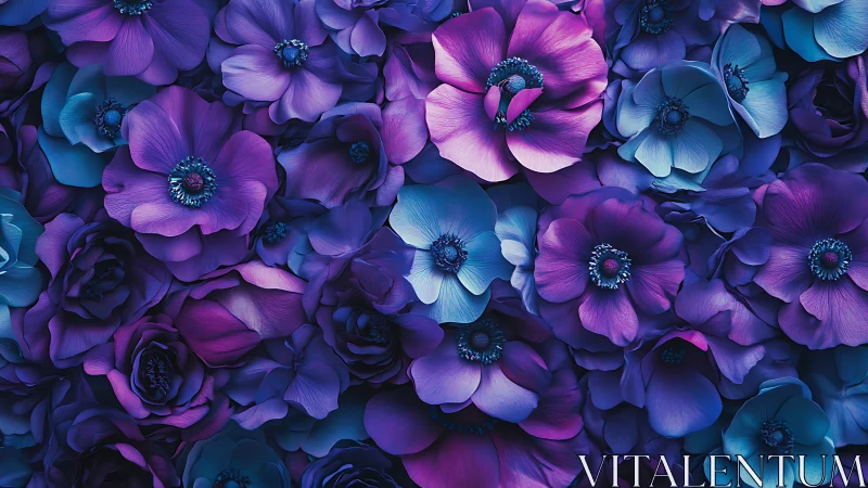 Densely Layered Anemones in Blue-Purple Gradient Light