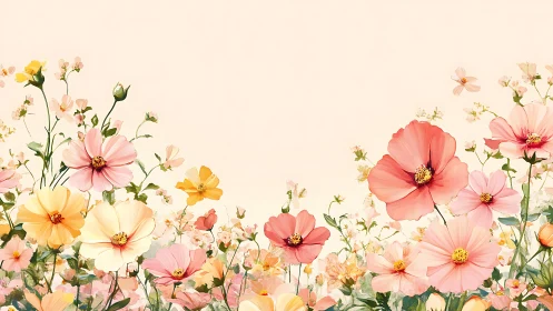 Wildflower Garden in Bloom: Pastel Cosmos Composition