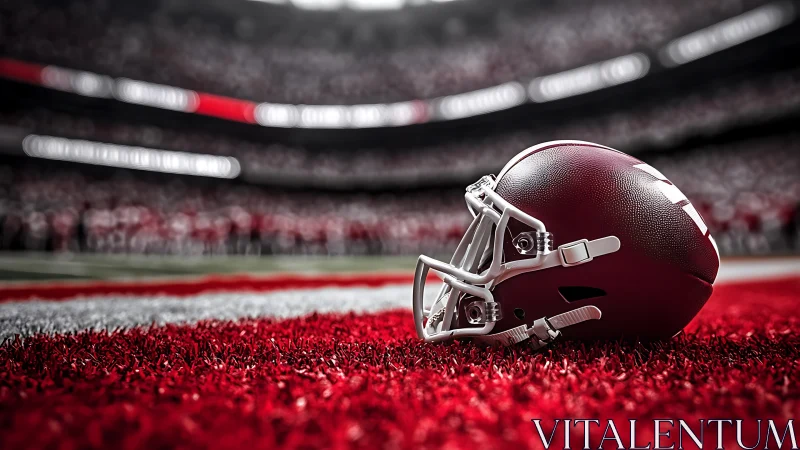 High-fidelity football helmet render on textured endzone turf.