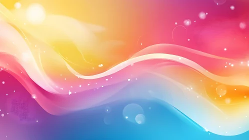 Multicolor gradient waves with light particles on background.