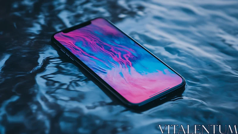 Holographic Mobile Interface Floating on Liquid Surface. Digital Rendering.