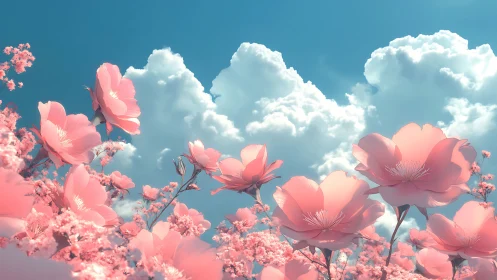 Pink Flowers Dancing Through Dreamy Sky