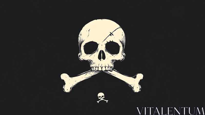 Skull and crossbones icon rendered on stark black field