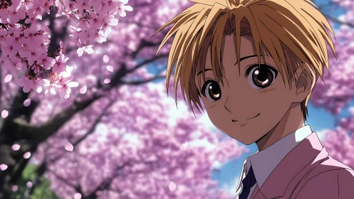 Cherry blossom smile under a pastel spring sky hush.