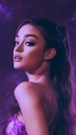 Celestial portrait of a woman in glowing violet hues.