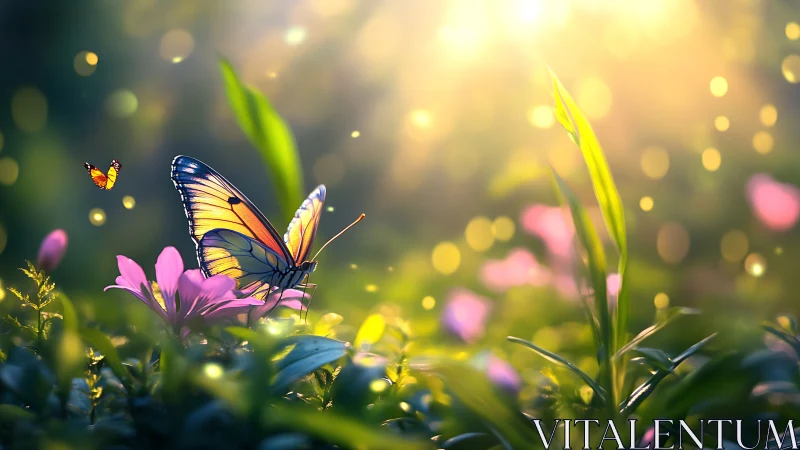 Sunlit wings write quiet stories above the blooming meadow