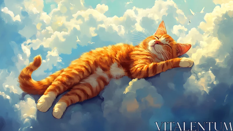 Dreaming Among the Clouds: Orange Cat's Sky Nap.