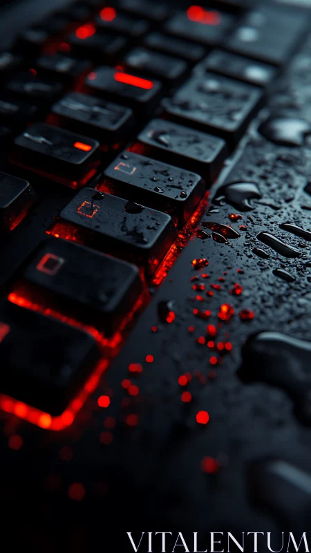 Wet mechanical keyboard glows with dramatic red backlight