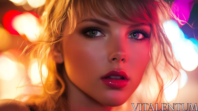 Female portrait with neon lighting and shallow depth of field.