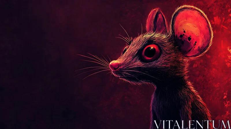 Neon-eared night mouse under a crimson cosmic hush.