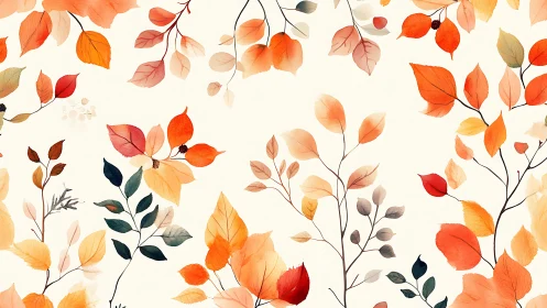 Watercolor autumn foliage pattern on soft ivory ground