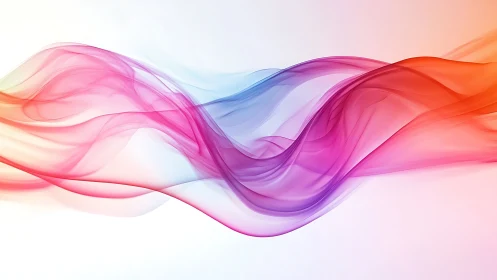 Chromatic translucent waveforms flow across minimal white field