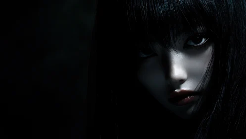 Haunting anime girl emerges from shadowy blue darkness