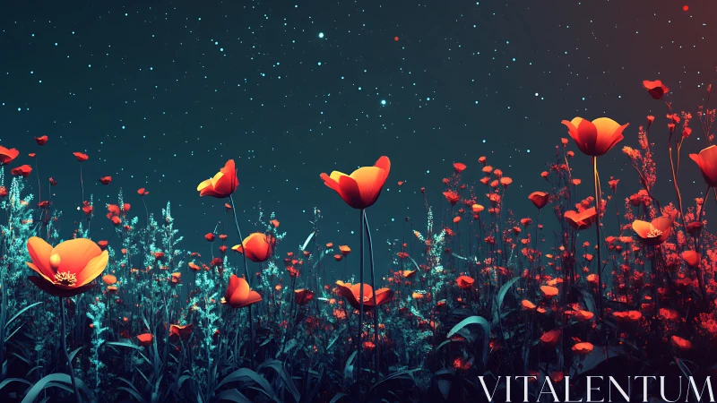 Luminous Tulips Bloom Under a Starry Night Sky