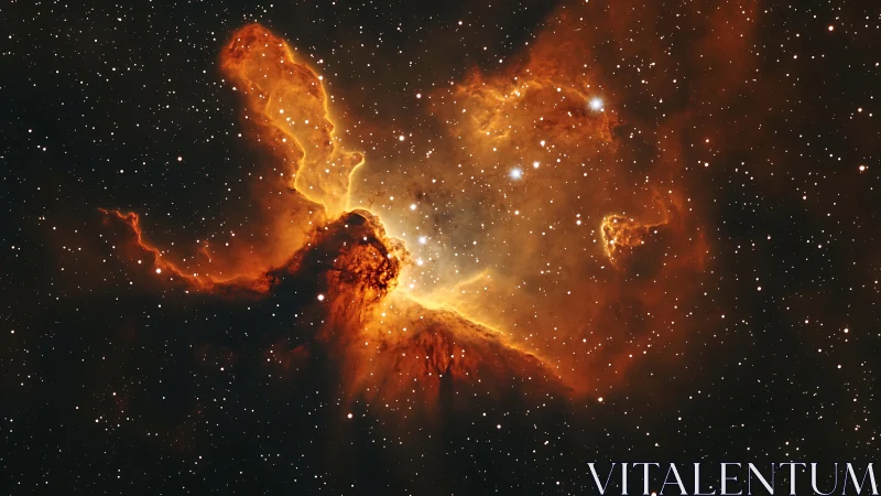 Nebula cloud glows in deep space with dense star field