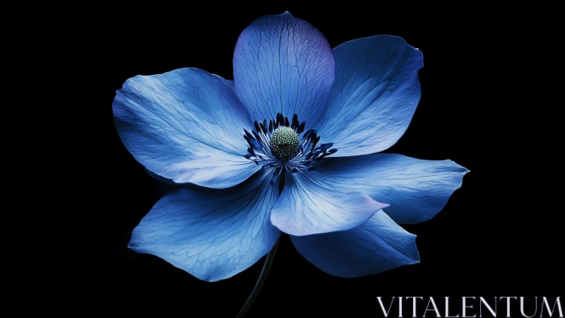 Blue flower specimen positioned against black background