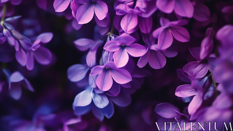 Purple flowers cluster densely with soft bokeh background lighting.