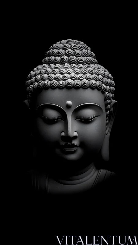 Midnight stone Buddha in serene spotlighted stillness.