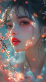 Soft-focus sakura portrait in luminous digital painting style.
