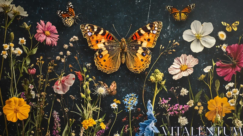 Monarch butterflies hover above wildflower meadow collage