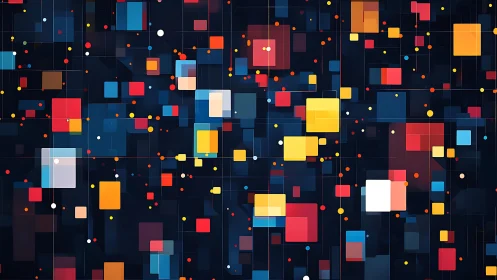 Colorful geometric abstract digital art with vibrant squares and dots.