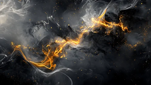 Golden thunder ribbon swirling through smoky cosmos.