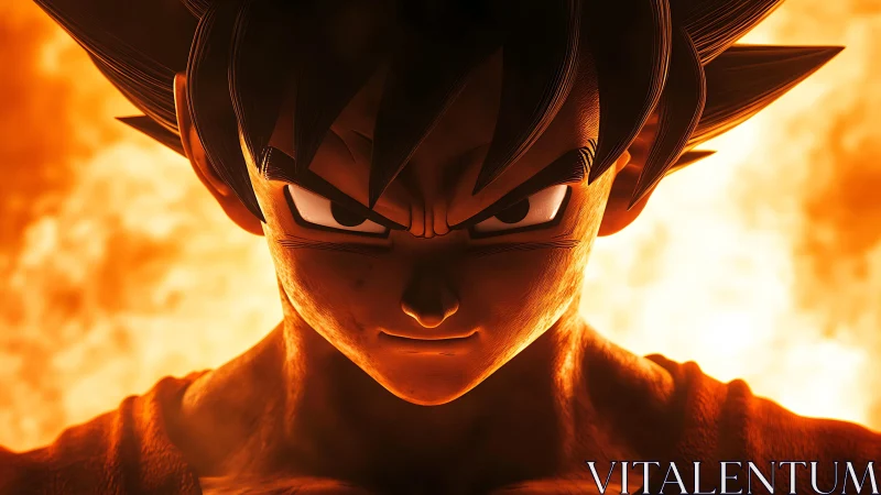Fiery anime warrior portrait against blazing background.