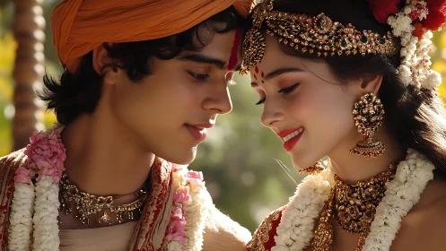 Photorealistic Indian bridal couple in ornate wedding regalia