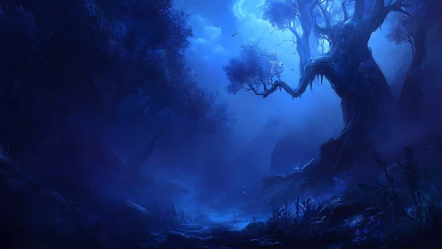 Deep Bioluminescent Cavern: Subterranean Ecosystem with Luminous Vegetation