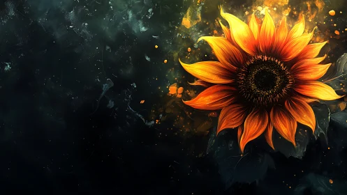 Luminous sunflower blazes against a dark cosmic night backdrop