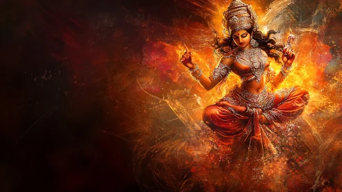 Fire goddess ascends in radiant orange celestial blaze.