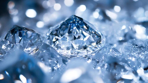 Brilliant cut diamonds scatter light across icy surface.