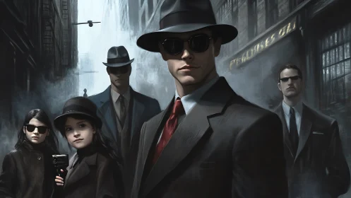 Mysterious city agents and curious kids in cool noir fog.