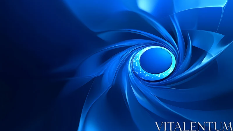 Radial blue vortex with glossy layered ribbons and luminous core