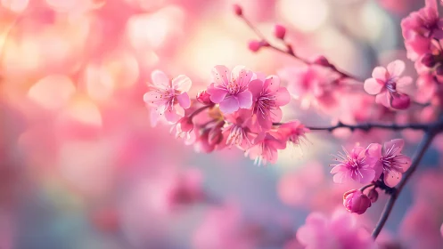 Pink Cherry Blossoms in Soft Focus Composition.