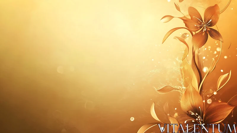 Golden Flowers Ethereal Light Bokeh Design.