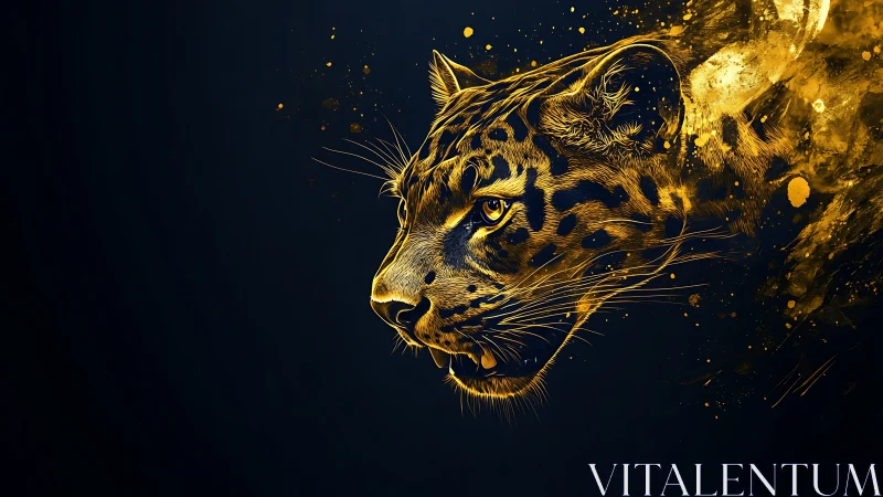 Golden nebula leopard bursts from midnight silence. Period.