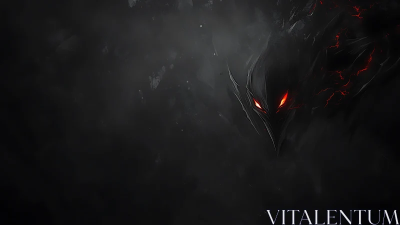 Demonic shadow entity emerges with burning red eyes.