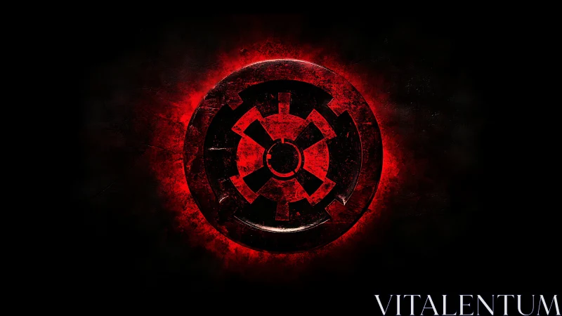 Red imperial-style cog emblem on dark textured background.