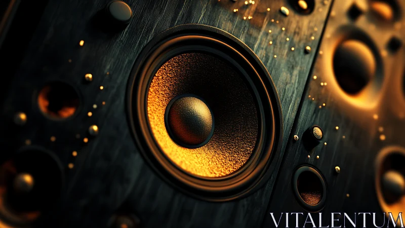 Glowing golden speakers pulsing with rich, cinematic sound.