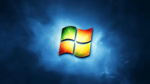 Luminous quad-color OS emblem in radiant nebular field.