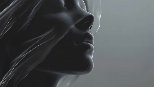 Abstract close-up of serene face in soft grayscale light.