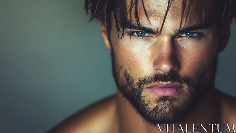 Storm-bright gaze and quiet strength in a close portrait.