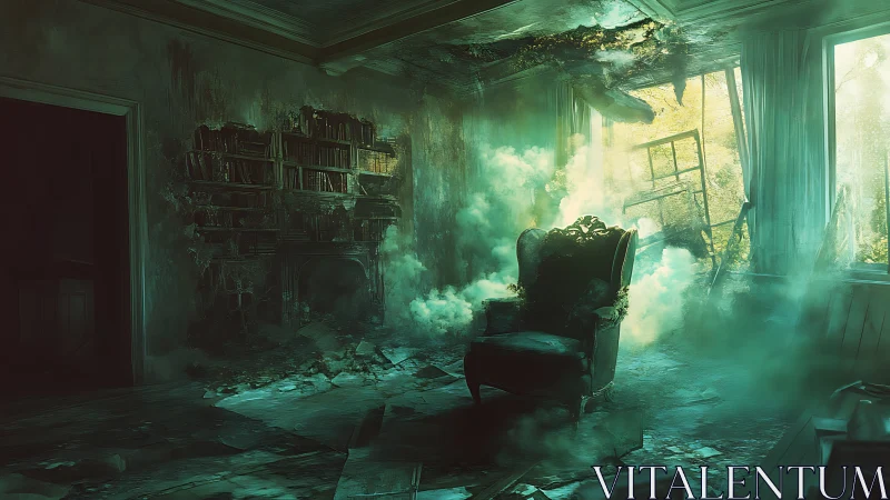 Ethereal Green Miasma in Decayed Neo-Baroque Reading Room.