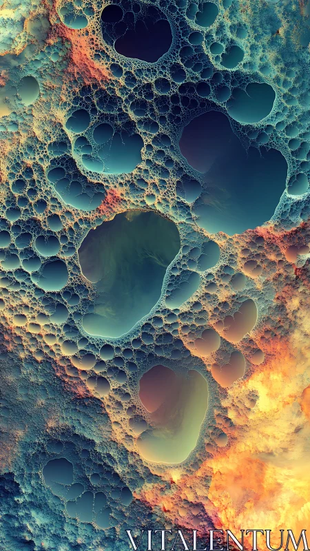 Celestial bubble craters above a simmering fractal horizon.