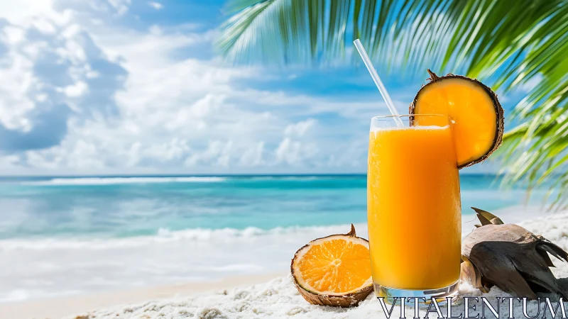 Tropical Beach Cocktail with Orange Slice.