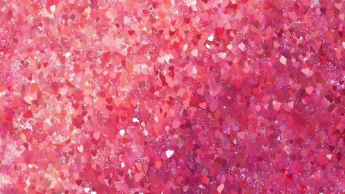 Shimmering pink heart confetti gently celebrates romantic joy